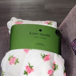 kate spade White Plush Throw Blanket with Pink Rose Print